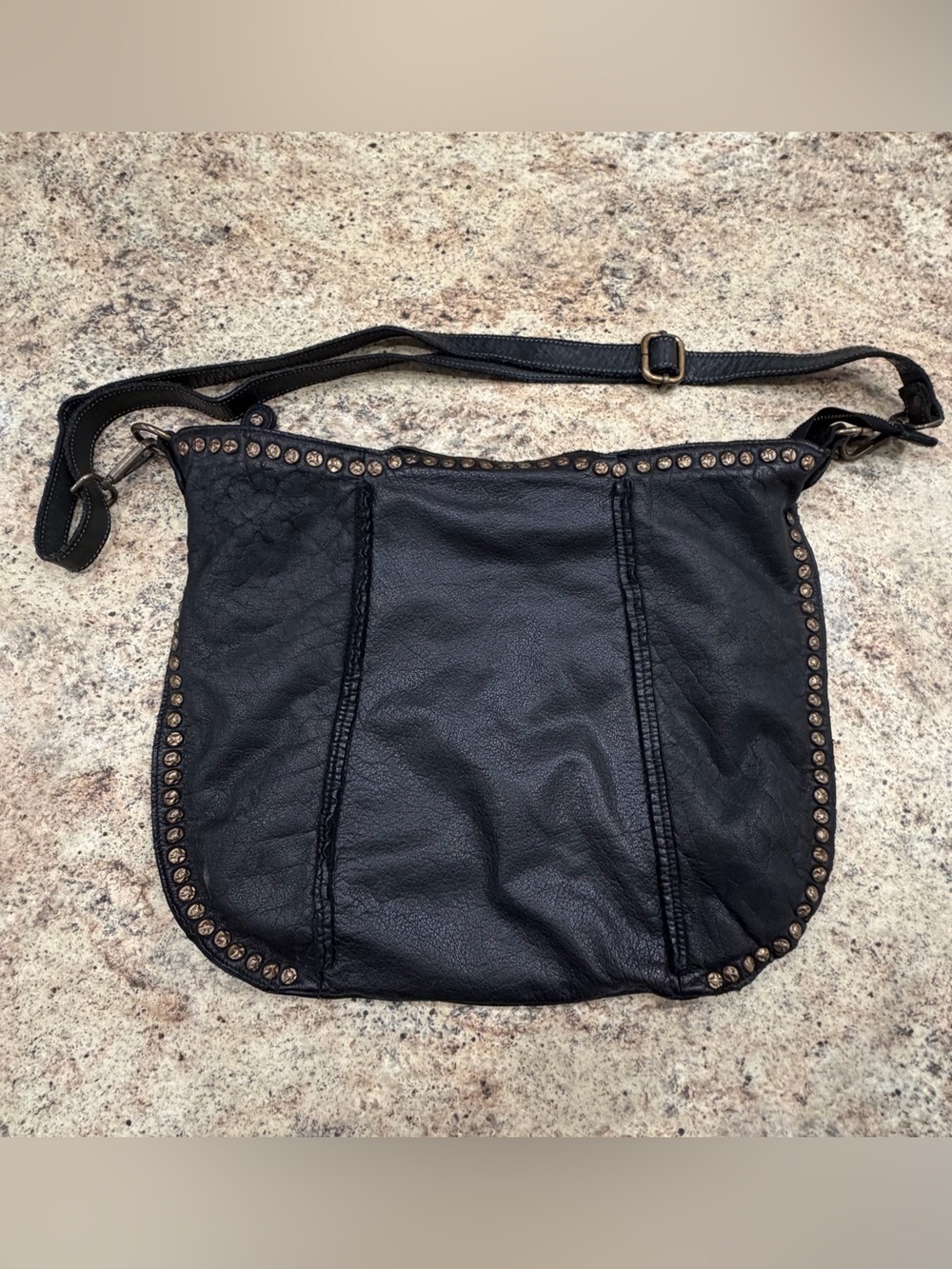 Civivo 93 Black Leather Shoulder Bag Made in Italy with Antique Gold Studs